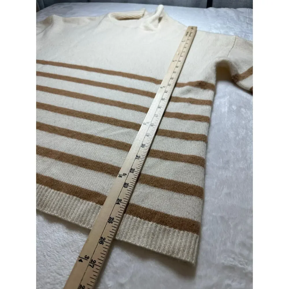 Frame Striped 100% Cashmere Sweater Size Small Oversized Mock Neck EUC Tan Cream